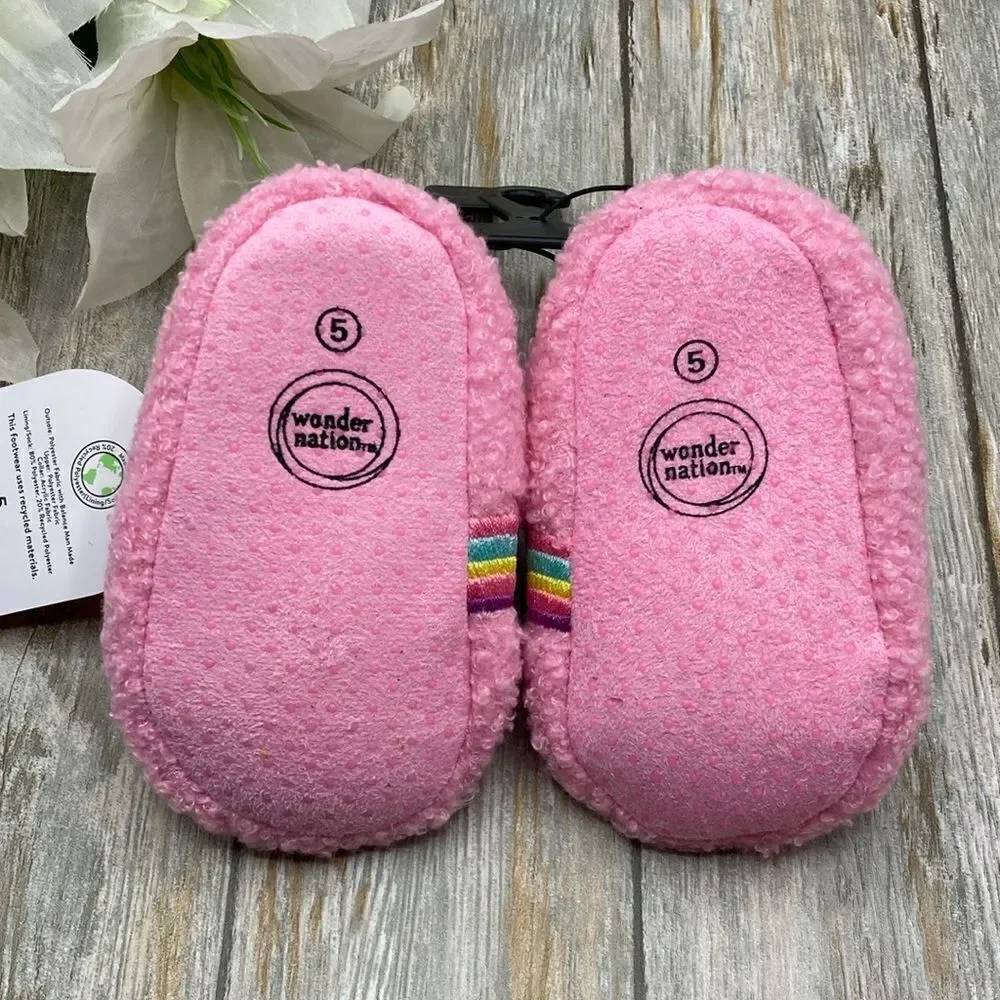 Baby Girls Teddy Knit Rainbow Comfy Soft Slippers Shoes Size 5